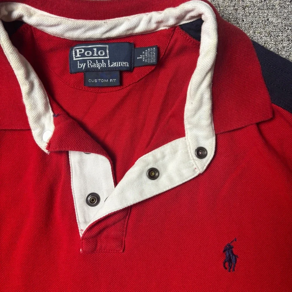 Polo Ralph Lauren Rugby Shirt Mens Large Custom Fit Red Colorblock Short Sleeve